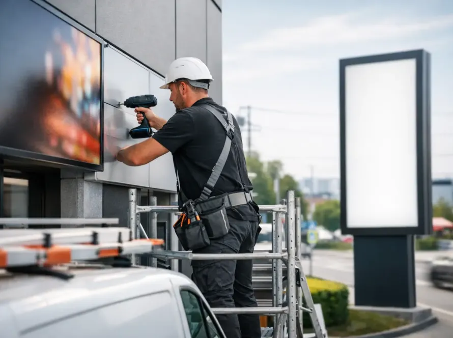 Werbetechnik mit Montage für klare Sichtbarkeit